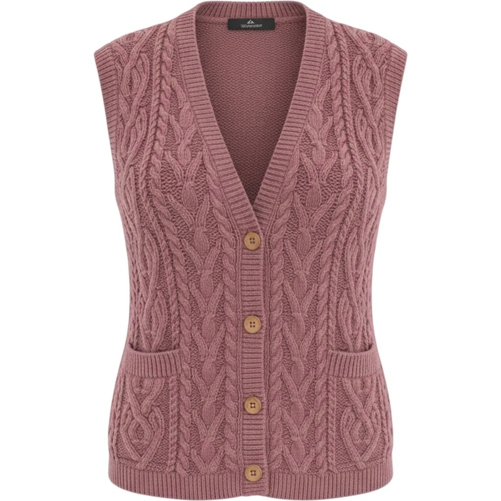 Lizwear Vintage Pink Cable Knit Sweater Vest 100% Cotton Button Front Small